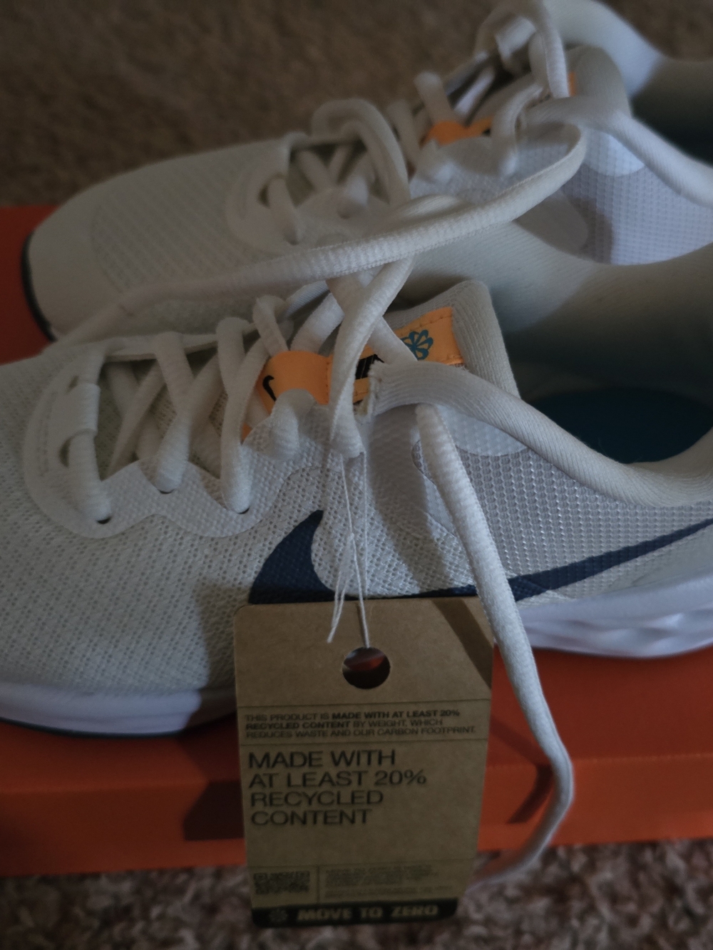 Kids White Athletic Sneakers with Navy Swoosh